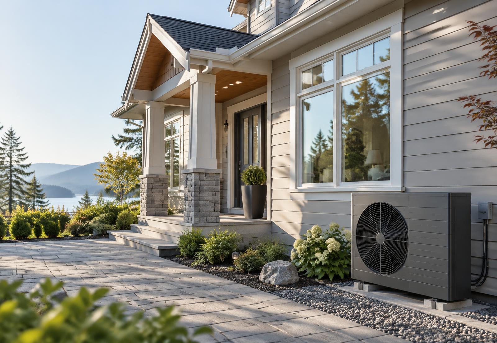 Modern home with an unbranded side-discharge heat pump